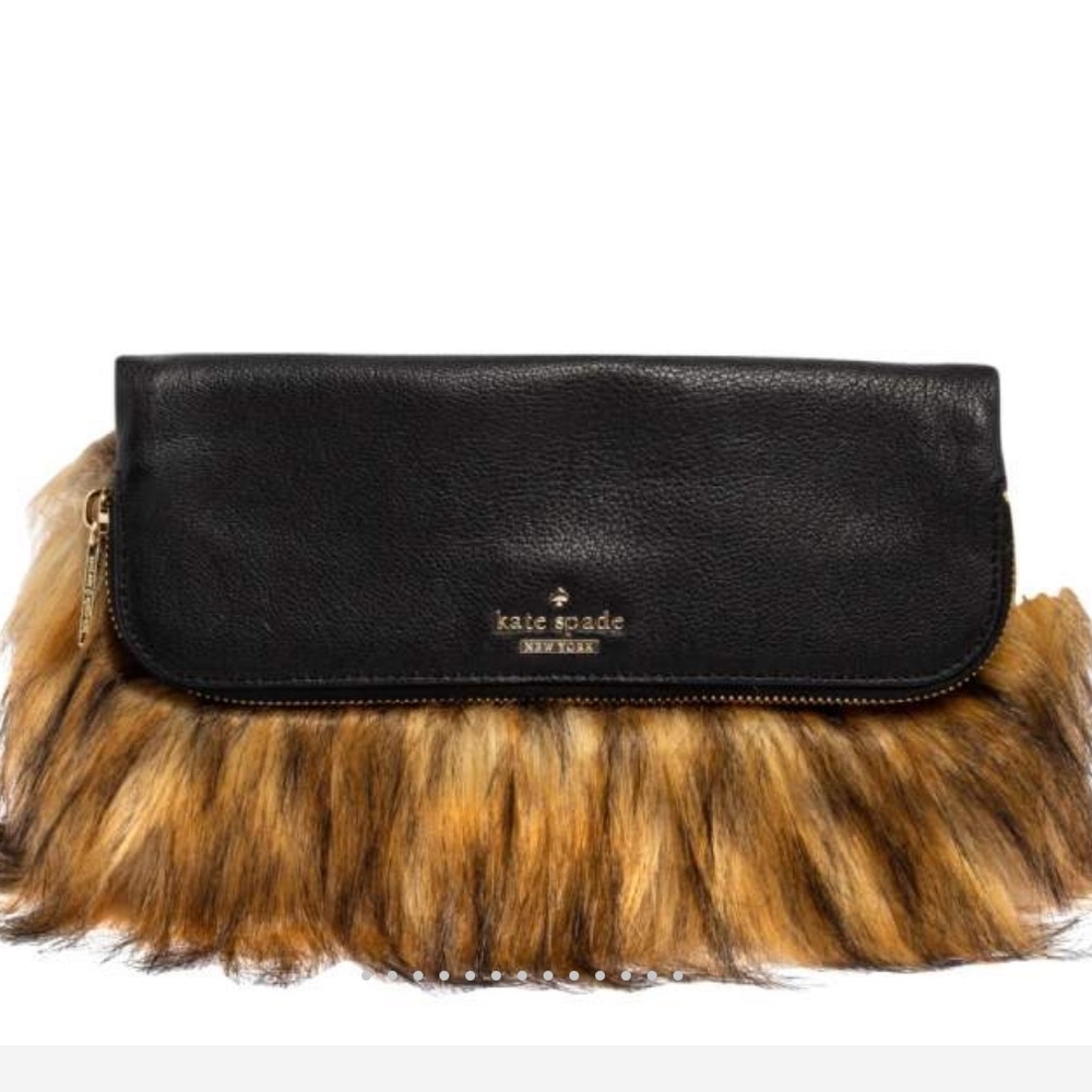 Kate Spade Black and Brown Faux Fur Clutch